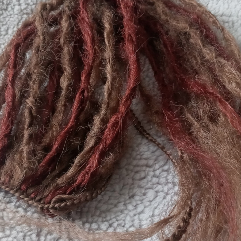 Thin Brown Dreadlock Tie on Ponytail